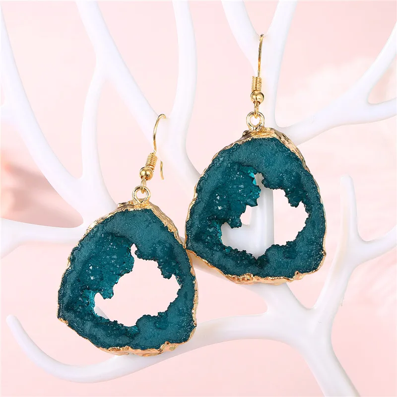 

Dayoff European Irregular Simulated Stone Resin Drop Dangle Earrings Hollow Geometric Pendant Earings Eardrop Women Jewelry E78