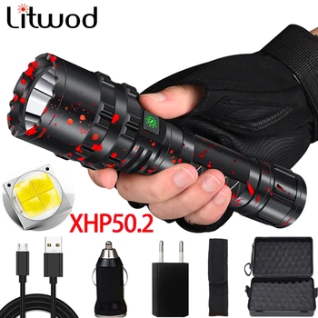 

Powerful Hunting Flashlight LED Torch Light Tactical 5 Modes Use Rechargeable 18650 26650 Battery Waterproof Camping Scout Lamp