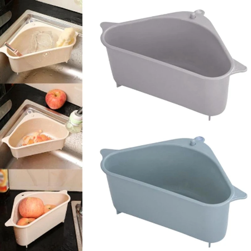 

Kitchen Bathroom Sink Filter Shelf Organizer Triangular Sink Strainer Drain Vegetable Fruit Drainer Basket Sponge Rack Storage