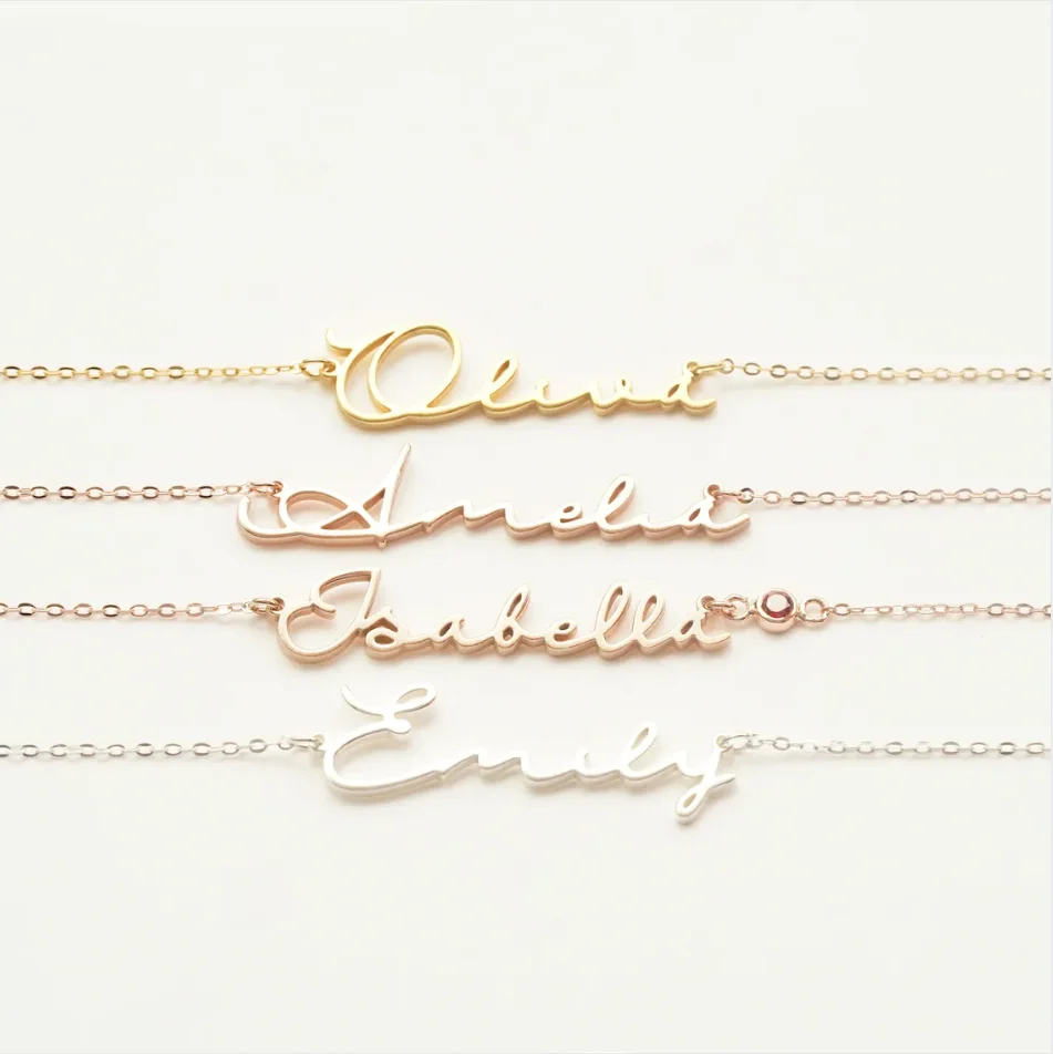 Personalized Letters Name Stainless Steel Gold Pendant Handwritten Style Name Necklaces For Women Girl Fasion Jewelry