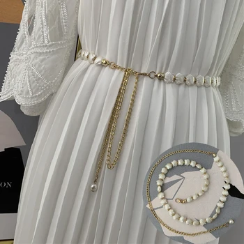 

120cm Shell Long Chain Tassel Corset Belt Female Waistband Dress Belt Luxury Metal Waist Chain Straps accessories