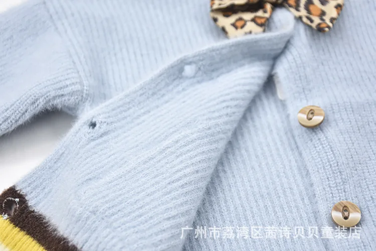 

Autumn And Winter Clothes Small CHILDREN'S Cardigan Leopord Pattern Bow Sweater Princess Baby Mink Cashmere Sweater GIRL'S Small