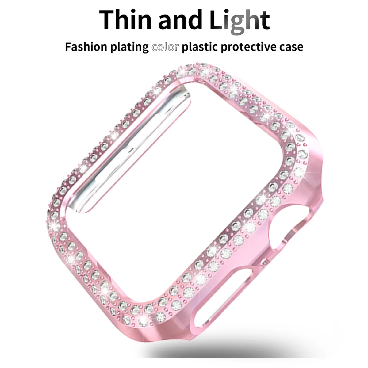 Double Rows Diamond Watch Case for Apple Watch Case 38mm 42mm PC Screen Protective Case Cover for Apple Watch 4 40mm 44mm