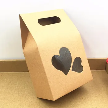 

50pcs 10*6*16cm stand up window brown kraft paper bags boxes recyclable for wedding/Gift/Jewelry/Food/Candy Package Paper Box