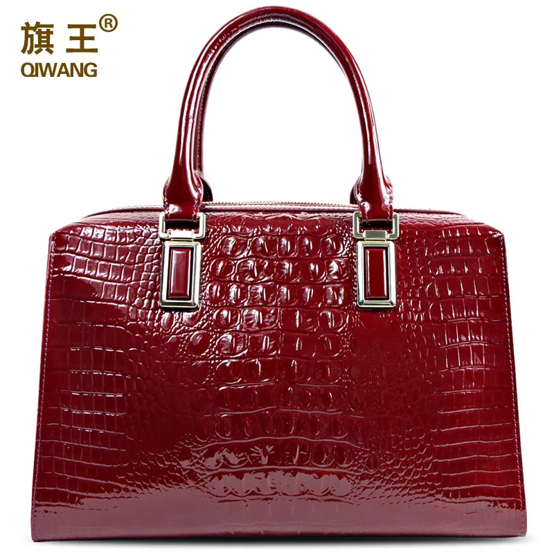 

Wang Genuine Product WOMEN'S Leather Bags Crocodile Pattern Europe And America Big Brand First Layer Cowhide Handbag Shoulder Ba