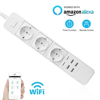 

Smart Wifi Power Strip Surge Protector Multiple Power Sockets 4 USB Port Voice Control for Echo Alexa's Google Home Timer