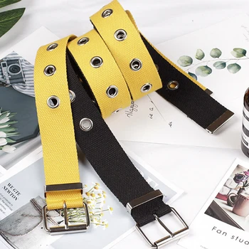 

Fashion 3.8cm Wide Female Belt Canvas Women's Harajuku Waistband Metal Buckle Eyelet Belt Waist Black White Red