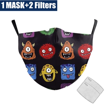 

Cute Emoj Cartoon Print Fabric Mask Adult PM2.5 Air Filter Protective Reusable Mouth Mask Print Cover Washable Dust Proof