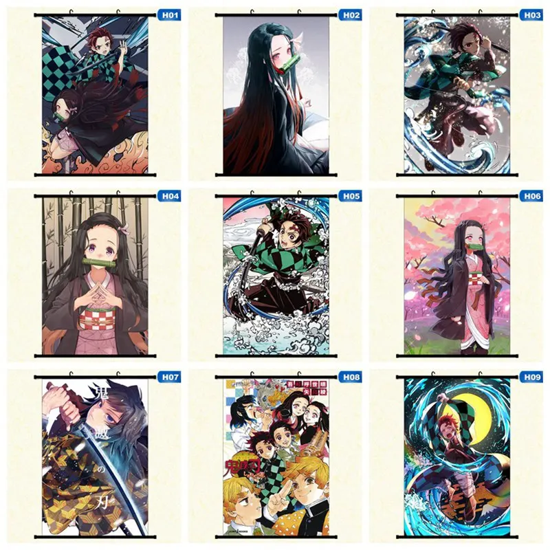 Demon Slayer: Kimetsu no Yaiba Tanjirou Nezuko Аниме Манга настенный постер прокрутка 2019|Рисование и