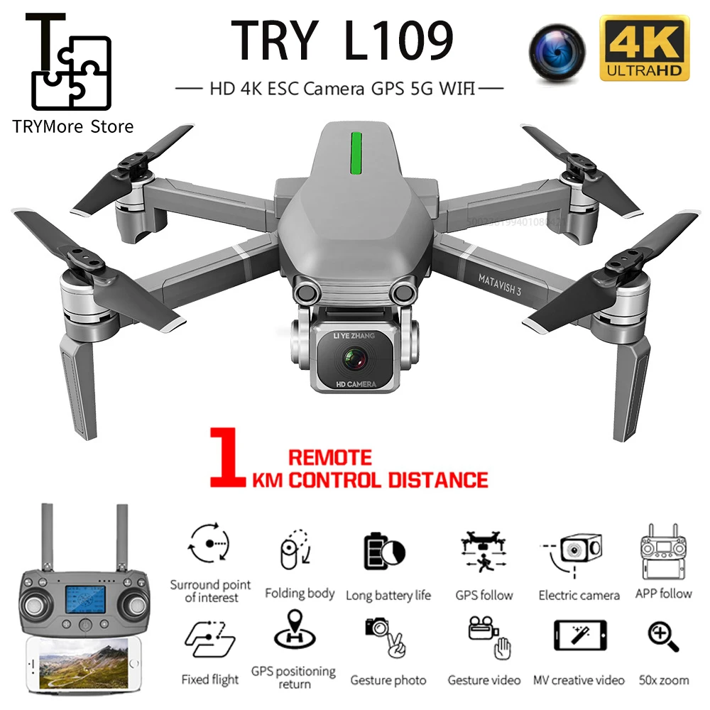 Motor sem Escova Brinquedo do Drone L109 com Gps Drone Câmera Wifi Fpv Dobrável rc Quadcopter Profissional 1000m Distância 4k hd 5g