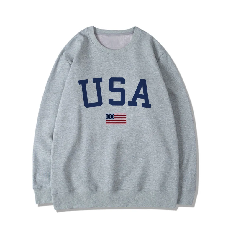 Gray 1 Зимняя теплая буквы USA принт Женская мода с длинными рукавами свитер с капюшоном Harajuku джемпер пуловер с капюшоном топы Повседневное пальто свободного кроя - Цвет: Gray 1