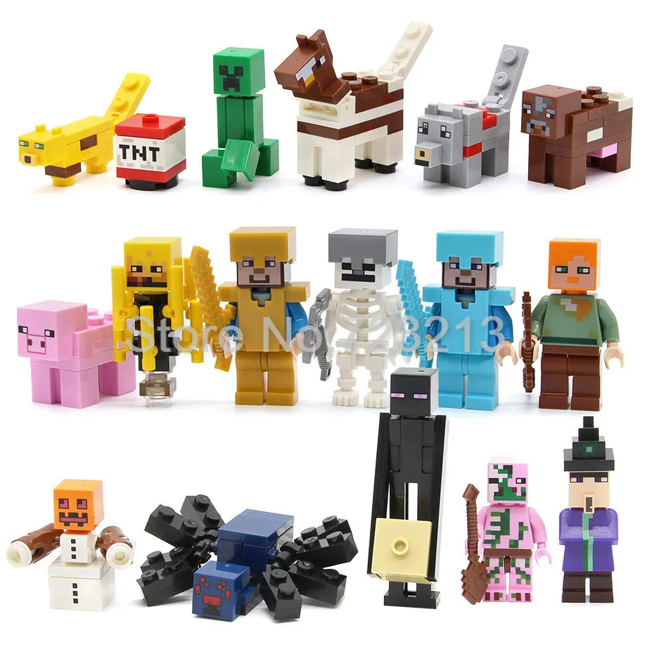 

17pcs/lot Cartoon Block Figure Set Villager Animal Game Building Blocks Sets Models Educational Toys For Children Legoing