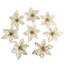 10 шт. Искусственные цветы стол Рождественская елка свадебный подарок орнамент блеск Poinsettia поддельные вечерние Декор отель фестиваль венок