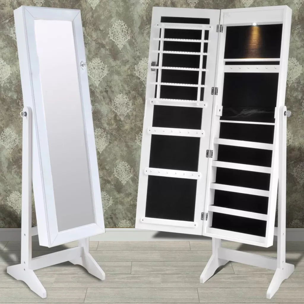 Vidaxl Freestanding Jewelry Cabinet With Full Length Mirror And