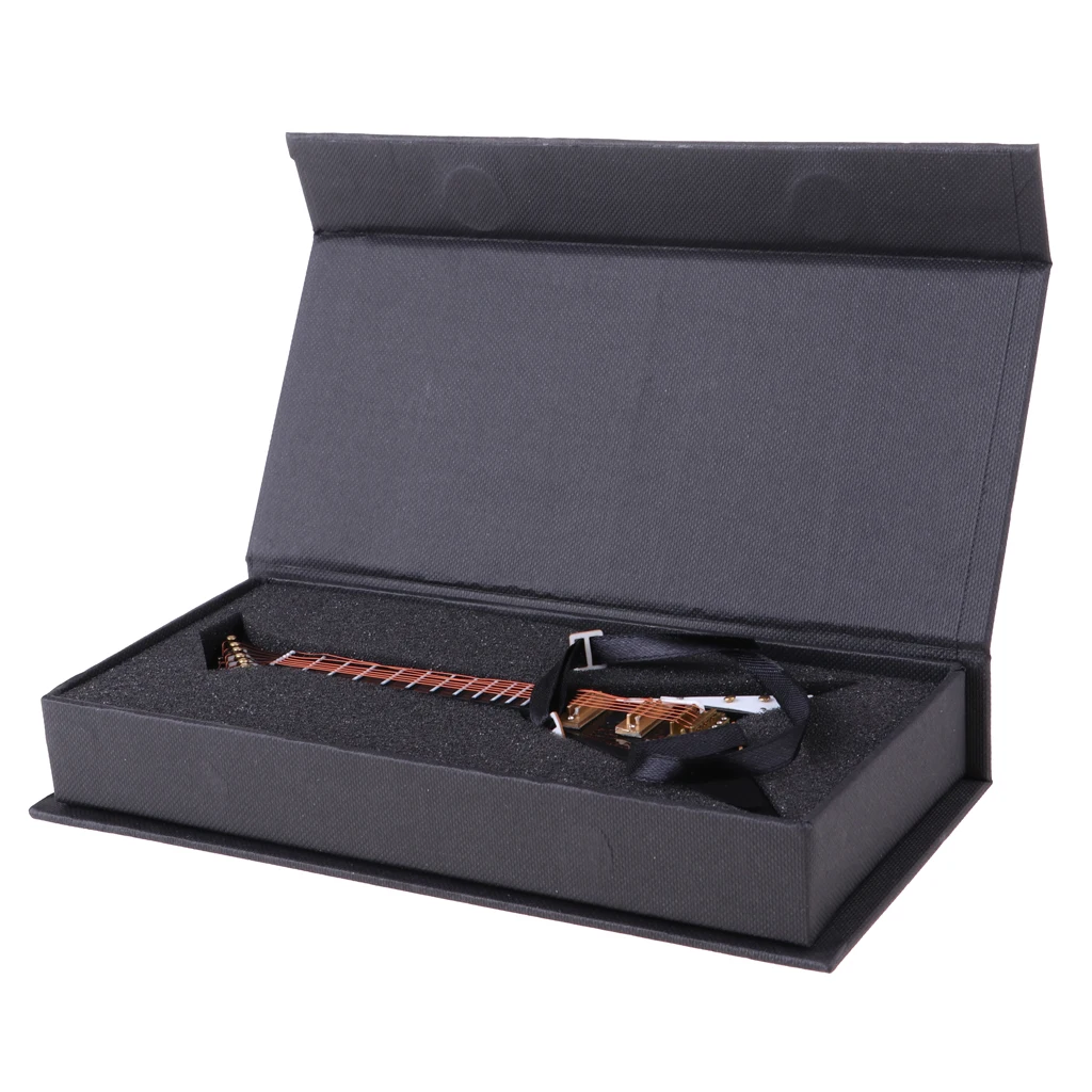 1/6 Scale Miniature Musical Instrument Model Come With Stand & PU Box for Action Figures Dolls Accessory-Wooden V Guitar Model