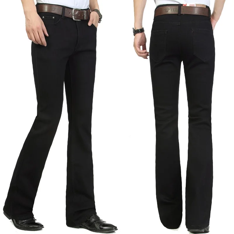 Высокое качество, мужские зимние теплые флисовые цветные черные джинсы, деловые повседневные расклешенные штаны, брюки со средней талией