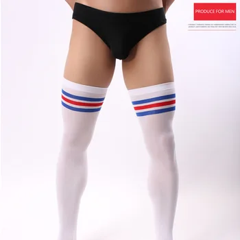 

Men Football Stockings Male Velvet Stockings Male Sports Red And Blue Stripe Thigh Stockings Man Thin Summer Stockings Knee High