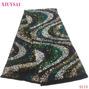 

Green And Gold Sequined African French Mesh Net Lace Fabric For India Evening Party Dress Fabrics 2020 New Nigeria Sequins S115
