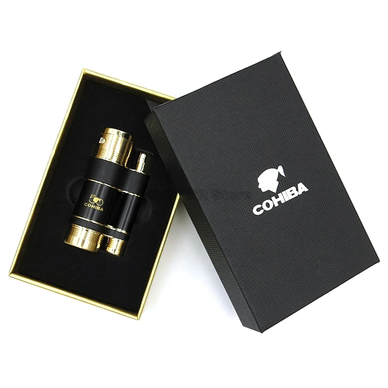 Cohiba металлическая коробка для сигар сигарета зажигалка 3 факел пламя струя Зажигалка для трубки с ударом ветрозащитный с подарочной коробкой курительный Инструмент регулируемый