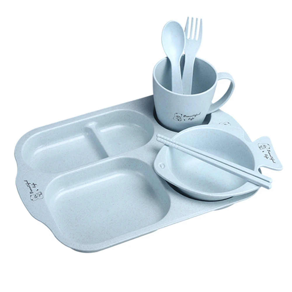 Children's Cartoon Tableware Set - 6-Piece Non-Slip Dinnerware with Plates, Bowl, Spoon, and Fork