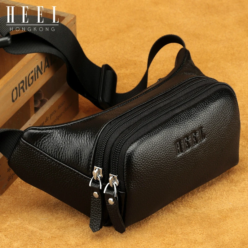 

MANBERCE/HEEL Brand Gentleman Genuine Leather Multifunction Casual Waist Bag Retro Large Space Stylish Cross Body Bag