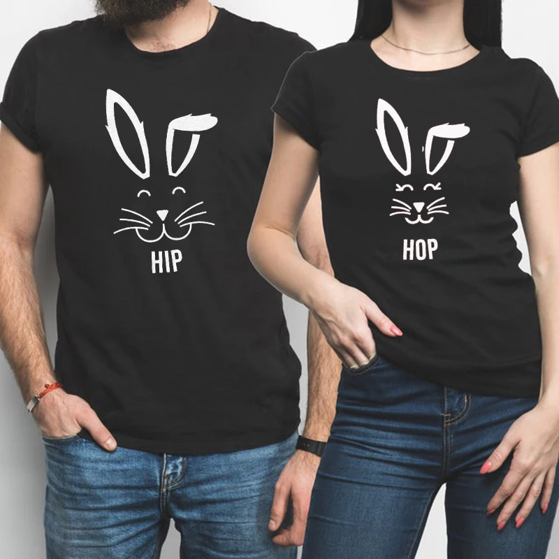 

Bunny Couples Easter Shirt Hip Hop Easter Matching Shirt His and Hers Tee Mom Easter Dad 2020 Graphic Tees Women Print