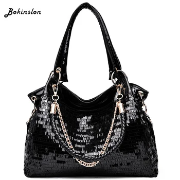 

Bokinslon Fashion Sequined Patent Leather Female Bag Messenger Casual Wild Shoulder Bag Women Handbag