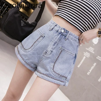

Women's jeans 2020 summer Korean version of the new high waist fashion was thin and long legs rivets denim shorts