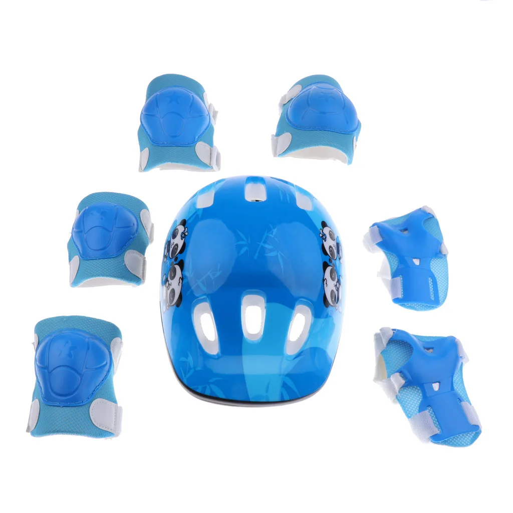 Blue Helmet and M P Набор 7 ШТ Junior Kids роликовые коньки велосипедный шлем-колени запястье защита/Налокотник - Цвет: Blue Helmet and M P