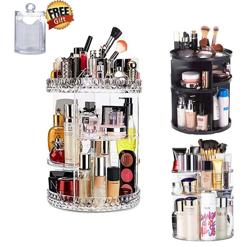 Вращающийся органайзер для макияжа коробка хранения косметики пластиковый