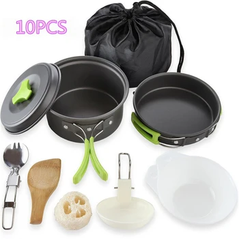 

Portable Camping Tableware Cooking Set Outdoor Cookware Equipment 10pcs Utensils for Hiking Picnic Set Campismo Accessories