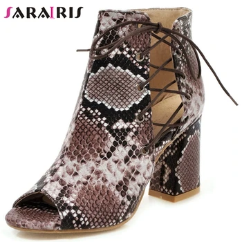

SaraIris Sexy Girl Open Toe Sandals Snake Print Lace High Heels Sandals Women 2020 Fashion Brand Shoes Woman