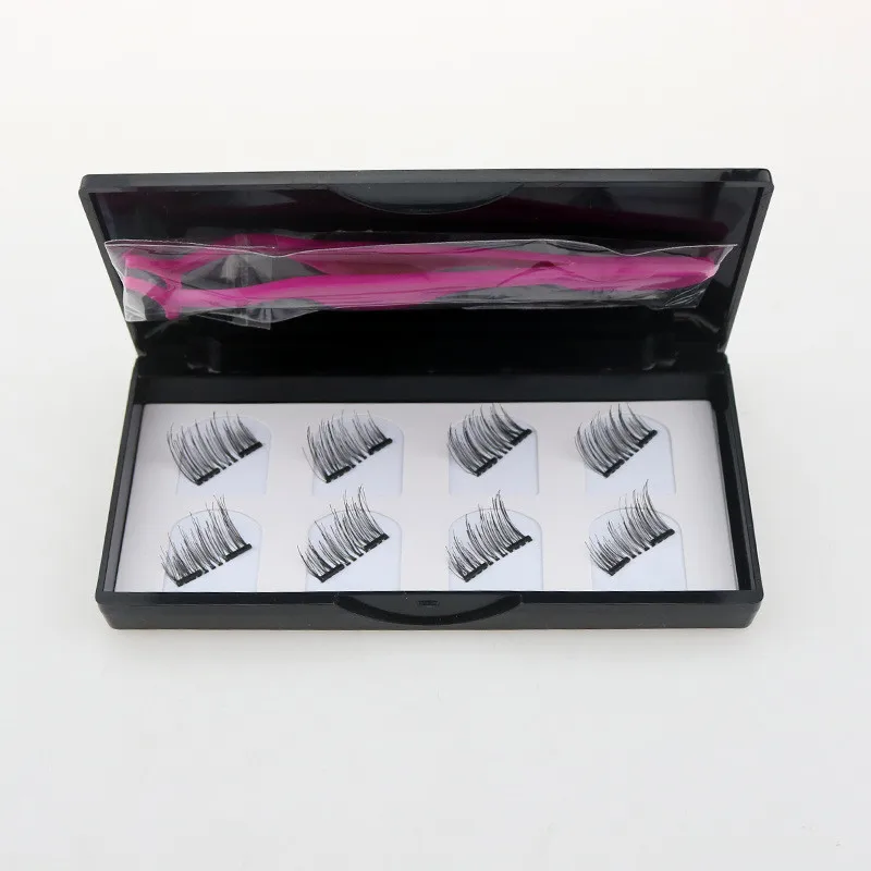 

2 Pairs / 8 Pcs Long Natural Double Magnetic False Eyelashes No Glue Needed Natural 3D Magnetic Eyelash Set With Tweezer