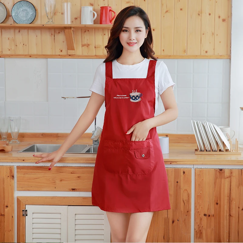 Household apron lovely sleeveless summer double stylish waterproof kitchen cooking zipper pocket apron