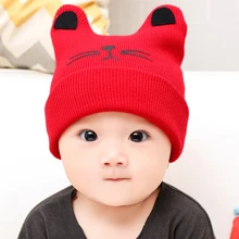 Милые вязаные шерстяные детские шапки с котом, тюрбан, теплые шапки, одноцветные мягкие шапки для детей, девочек и мальчиков, эластичные вязаные шапки для осенне-зимнего сезона