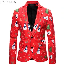 Cute Snowman Print Red Christmas Blazer Men Brand New Slim Fit Novelty Xmas Blazer Jacket Male Party Prom Blazer Masculino