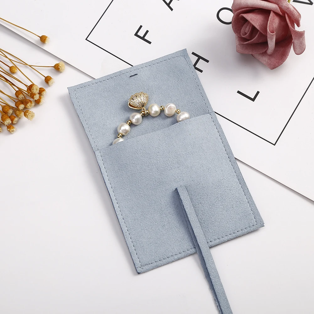 Folded Microfiber Velvet Bag Jewelry Pouches Package Small Chic Wedding Ring Earrings Necklace Christmas Presents Packaging Bags