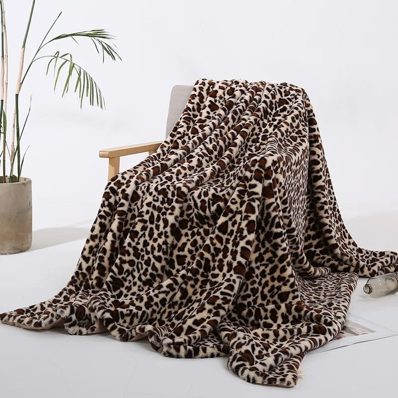

Fashion Leopard Series Crystal Short Plush Blankets For Beds Thick Soft Warm Rabbit Fur Travel Sofa Throw Blanket Bedspread