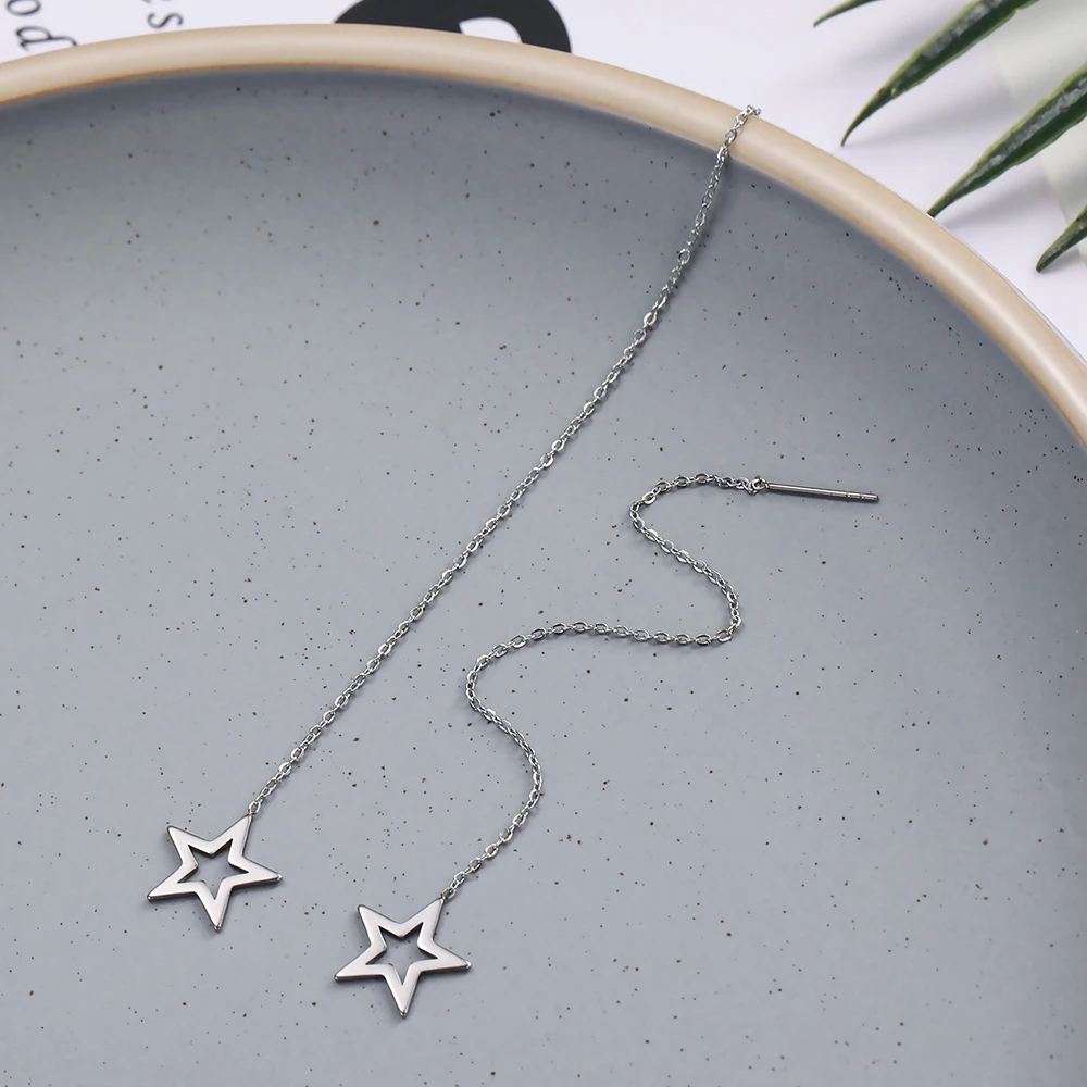 Long Earrings Stainless Steel Earrings For Women Long Line Chain Korean Star Moon Heart Earrings