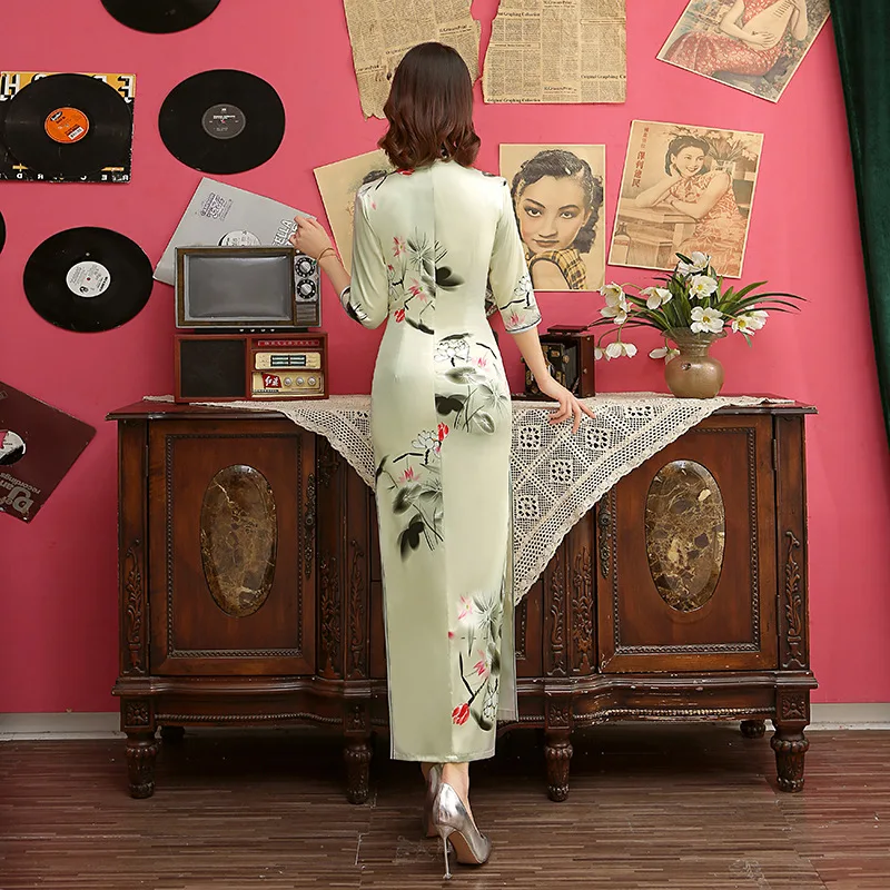 Сексуальное длинное платье Чонсам Новинка в китайском стиле женское велюровое платье тонкое вечернее платье ручной работы на пуговицах Vestido Размер M-4XL