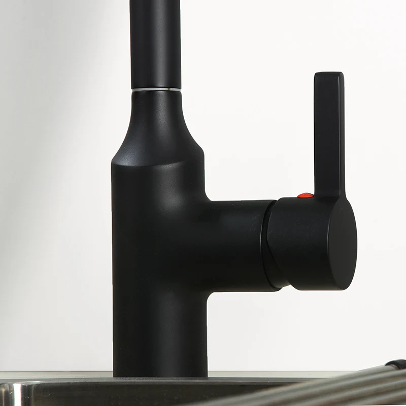 Hidden Aerator Pull Out Kitchen Faucet Matte Black & Chrome Kitchen Sink Water Mixer Tap Single Hole Basin Brass Faucet