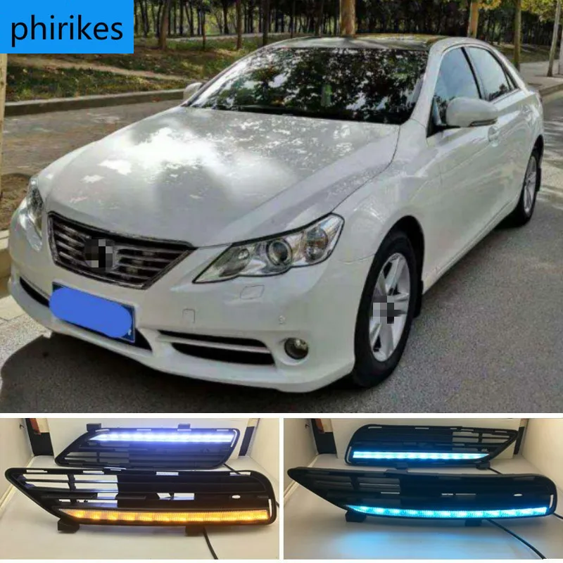 

1 пара дневные ходовые огни для Toyota MARK X REIZ 2010-2013 светодиодный DRL Дневной светильник с поворотник противотуманных фар