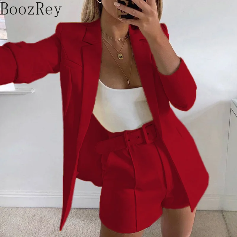 

Пиджак BoozRey из двух предметов, Женский офисный пиджак, Осенний блейзер с длинным рукавом и шорты, комплект из 2 предметов, Женский Повседневный пиджак, комплект