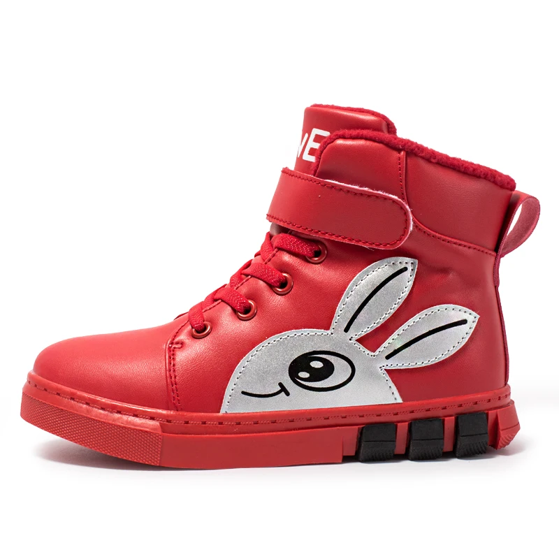 Red Winter Girls Boots For Children snow boots kids Hook& Loop PU Fashion Girl Boots Mid-Calf With Fur Outdoor Kids Boot for Girls - Цвет: Red