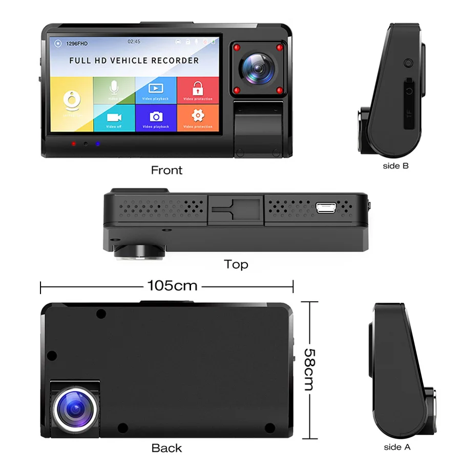 Olysine 3CH Автомобильный видеорегистратор IPS Touch IR ночного видения Dash камера Full HD 1080 3