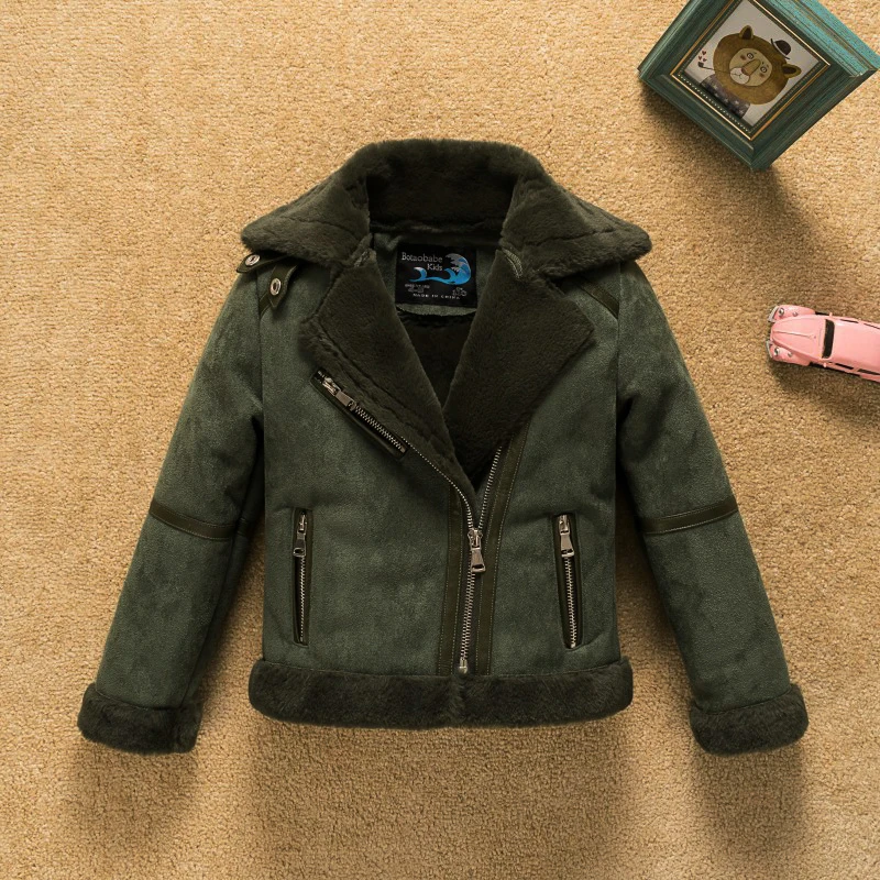 Меховая куртка из замши с отложным воротником для мальчиков и девочек; зимняя Флисовая теплая детская куртка; ветронепроницаемая детская одежда