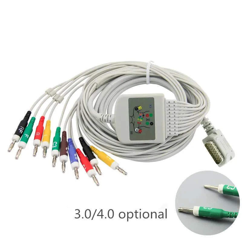

Кабель с 10 выводами для ЭКГ Kenz ECG 108 110 1203 1205 и Cardioline ECG 302 601 1210 3,0/4,0, опционально