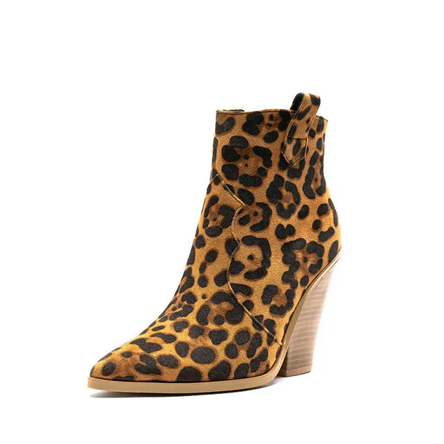 Leopard Зимние ботильоны фирменного дизайна; женские ковбойские ботинки из искусственной кожи на молнии; ботинки на танкетке со змеиным принтом; коллекция года; Женские ботинки в западном стиле - Color: Leopard