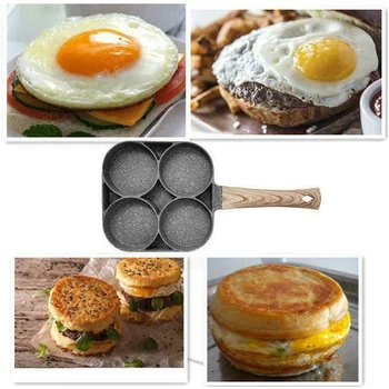 

4 Hole Frying Pan Omelette Black Non-stick Egg Burger Pan Fry Egg Pan Ham Pancake Kitchen Pot Cookware baking accessories