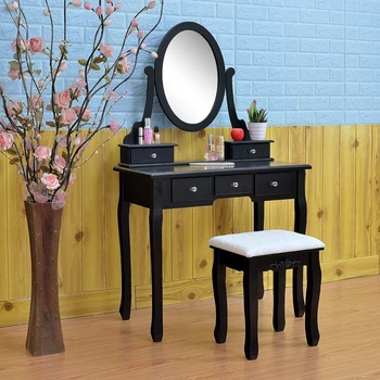 

5 Drawer Vanity Makeup Dressing Table With Mirror Dresser Chair White Makeup Vanity Table Set Jewelry Storage Cabinet NEW